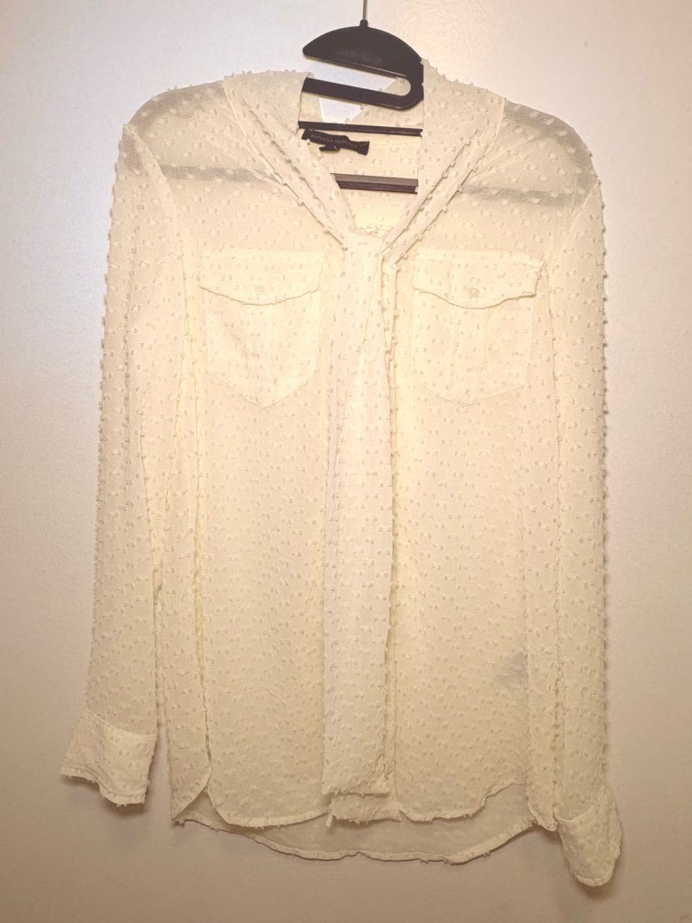 Banana Republic Cream Dot-Textured Tie-Neck Blouse